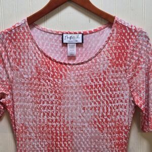 Mary McFadden Dress Womens Small Pink Houndstooth Half Sleeve Fit & Flare Knee